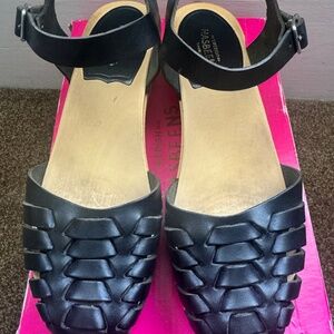 Swedish Hasbeens Black Leather Sandals